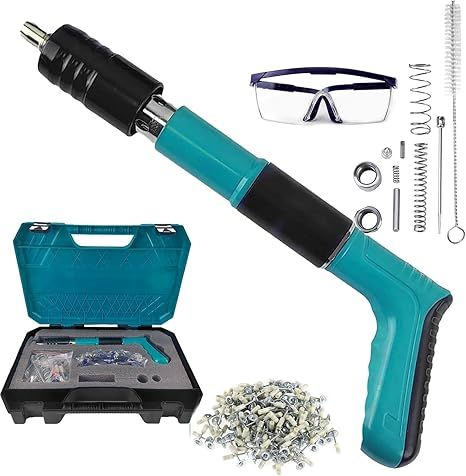 Portable Concrete Nail Gun Kit with 100pcs Nails-5 Speed Adjustable Mini Manual Steel Nail Gun Wall Fastening Shooting Wire Slotting Tool for Woodworking and Decoration, Red Brick Walls