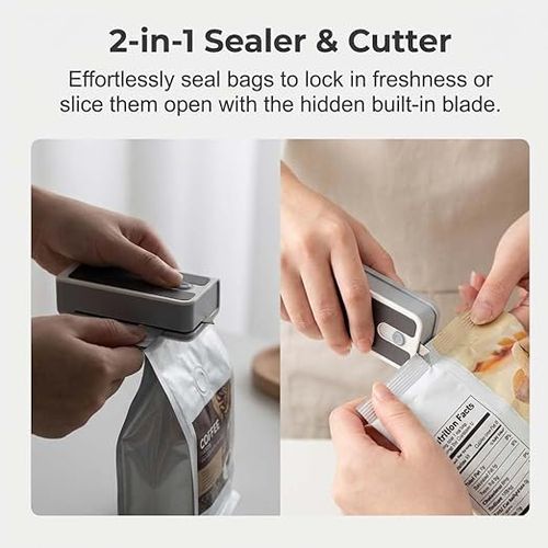 Mini Bag Sealer and Cutter, 2026 New USB Rechargeable Portable Heat Sealer with 6-Level Adjustable & Digital Display, Resealer for Plastic Bags, Snacks, Food Storage (White)