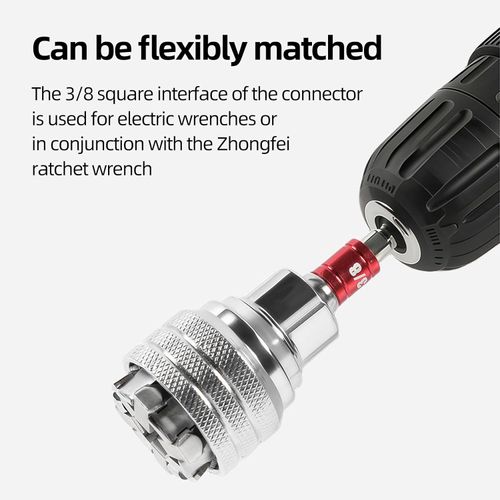 Multi-Function Universal Socket Wrench Tool, Universal Maintenance Tool, 10mm-19mm Adjustable Universal Socket Wrench, for 3 8 Drive Ratchet Torque Wrench & Power Drill