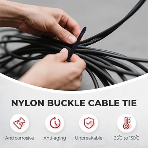 Heavy-Duty Self-Locking Nylon Cable Tie Fasteners — Small Black Zip Ties | 100-Piece Pack of Multi-Purpose Plastic Cable Ties for General Automotive Maintenance & Repairs