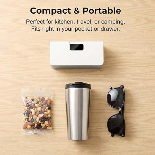 Mini Bag Sealer and Cutter, 2026 New USB Rechargeable Portable Heat Sealer with 6-Level Adjustable & Digital Display, Resealer for Plastic Bags, Snacks, Food Storage (White)