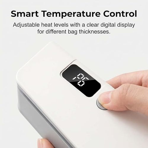 Mini Bag Sealer and Cutter, 2026 New USB Rechargeable Portable Heat Sealer with 6-Level Adjustable & Digital Display, Resealer for Plastic Bags, Snacks, Food Storage (White)