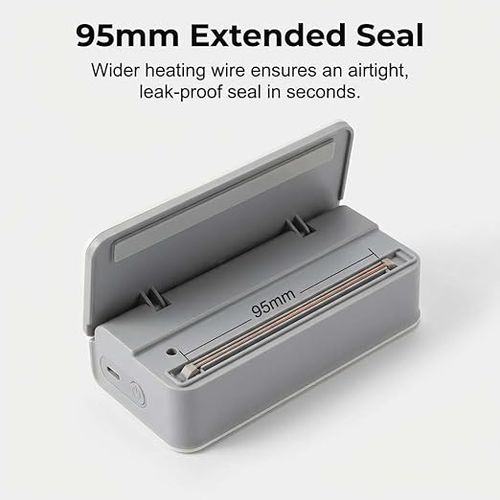 Mini Bag Sealer and Cutter, 2026 New USB Rechargeable Portable Heat Sealer with 6-Level Adjustable & Digital Display, Resealer for Plastic Bags, Snacks, Food Storage (White)