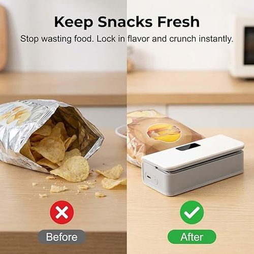 Mini Bag Sealer and Cutter, 2026 New USB Rechargeable Portable Heat Sealer with 6-Level Adjustable & Digital Display, Resealer for Plastic Bags, Snacks, Food Storage (White)