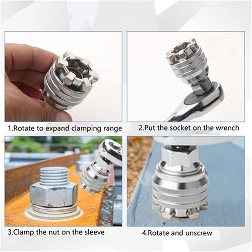 Multi-Function Universal Socket Wrench Tool, Universal Maintenance Tool, 10mm-19mm Adjustable Universal Socket Wrench, for 3 8 Drive Ratchet Torque Wrench & Power Drill