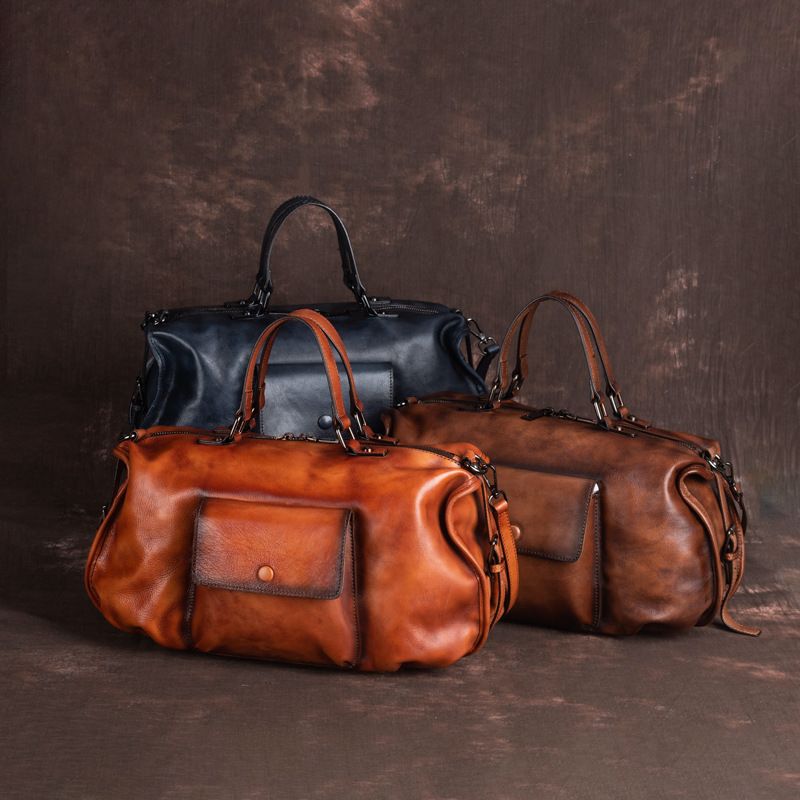 2023 Summer New European and American Retro Women's Bag First-Layer Cowhide One-Shoulder Diagonal Hand-Rubbed Extra Large Capacity Bag