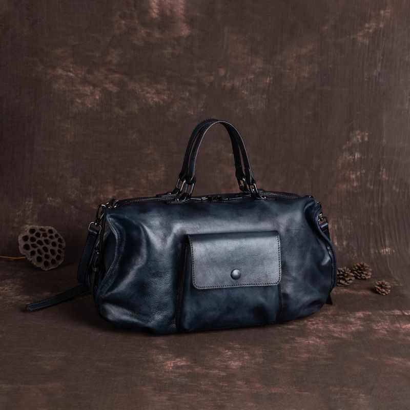 2023 Summer New European and American Retro Women's Bag First-Layer Cowhide One-Shoulder Diagonal Hand-Rubbed Extra Large Capacity Bag