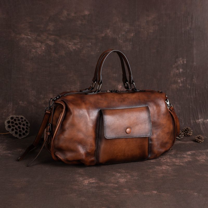 2023 Summer New European and American Retro Women's Bag First-Layer Cowhide One-Shoulder Diagonal Hand-Rubbed Extra Large Capacity Bag