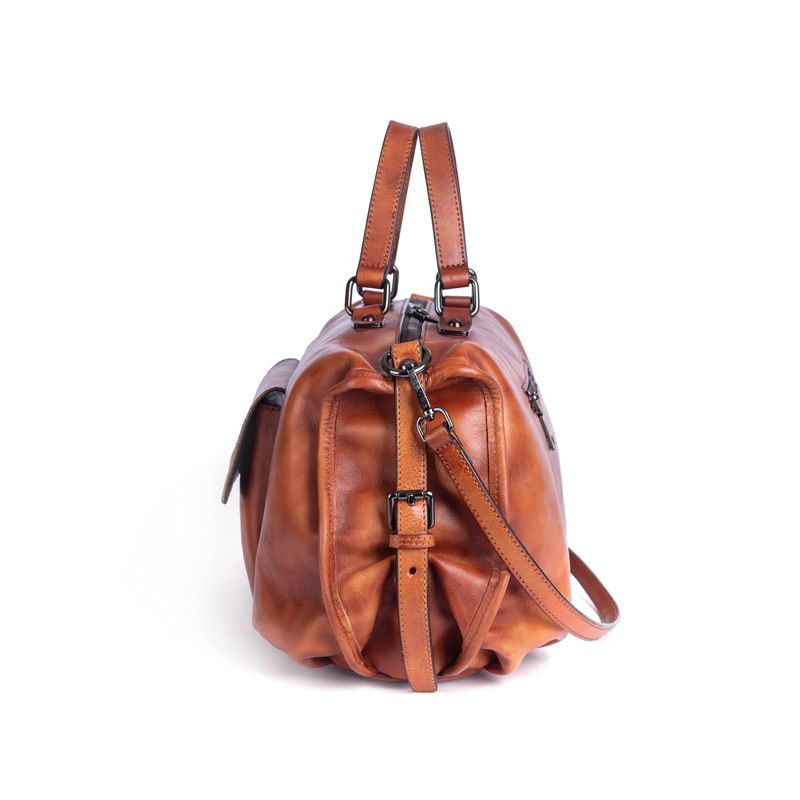 2023 Summer New European and American Retro Women's Bag First-Layer Cowhide One-Shoulder Diagonal Hand-Rubbed Extra Large Capacity Bag