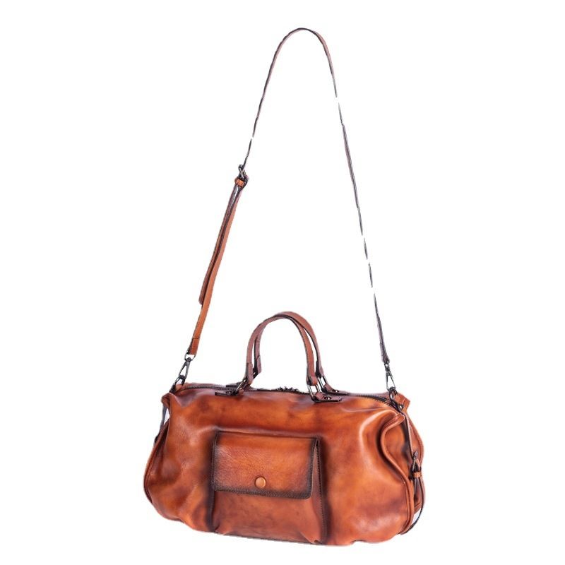 2023 Summer New European and American Retro Women's Bag First-Layer Cowhide One-Shoulder Diagonal Hand-Rubbed Extra Large Capacity Bag