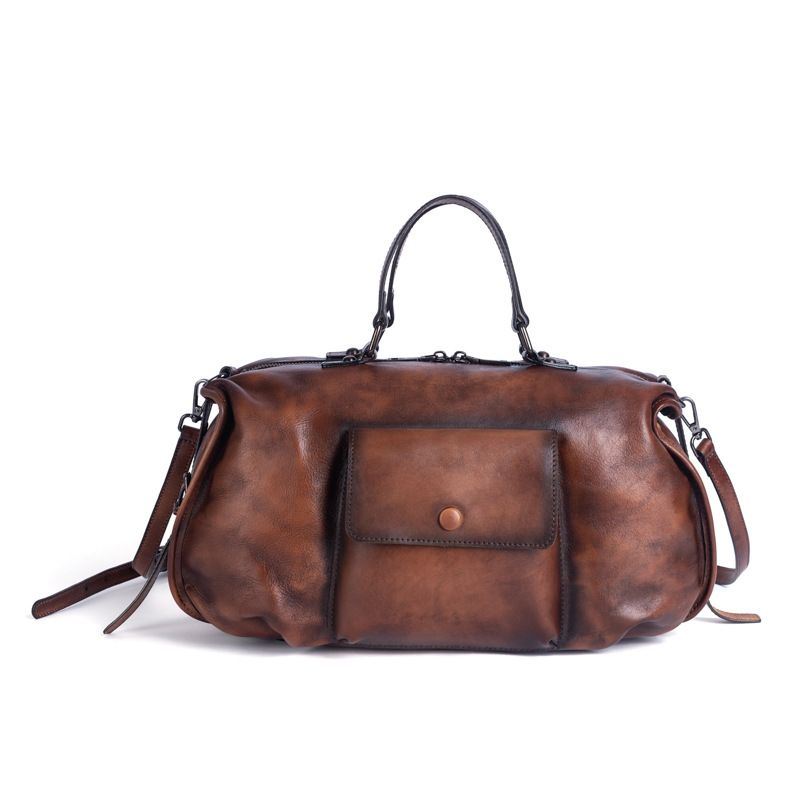 2023 Summer New European and American Retro Women's Bag First-Layer Cowhide One-Shoulder Diagonal Hand-Rubbed Extra Large Capacity Bag