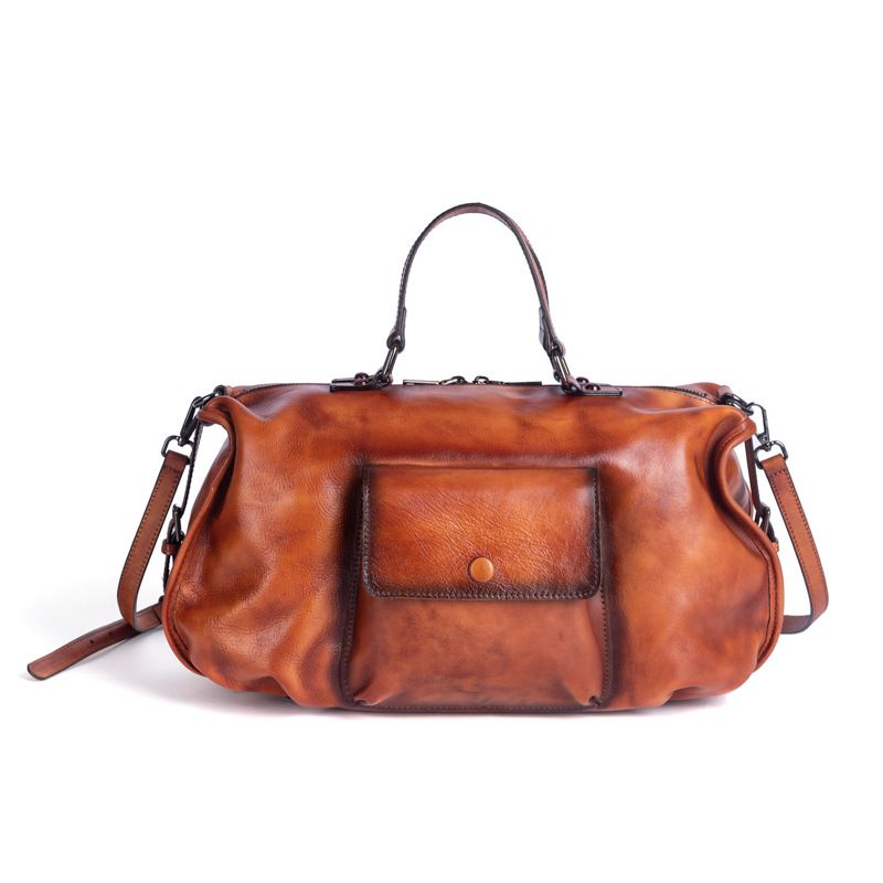 2023 Summer New European and American Retro Women's Bag First-Layer Cowhide One-Shoulder Diagonal Hand-Rubbed Extra Large Capacity Bag