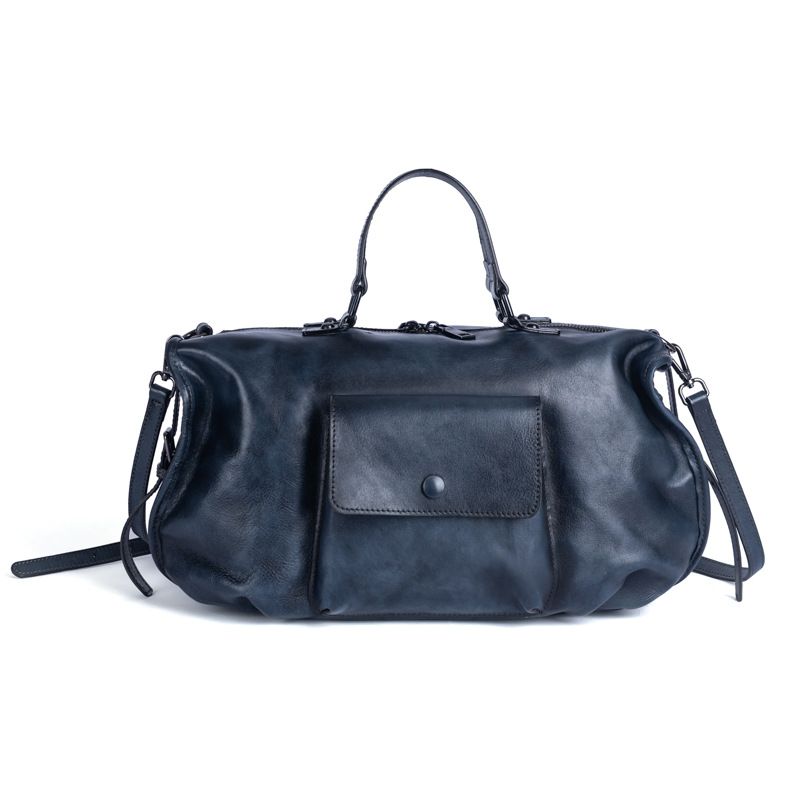 2023 Summer New European and American Retro Women's Bag First-Layer Cowhide One-Shoulder Diagonal Hand-Rubbed Extra Large Capacity Bag