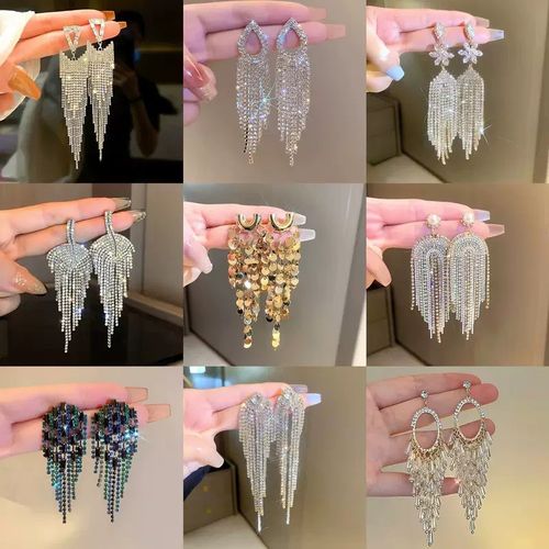 Luxury Rhinestone Long Fringe Earrings Sparkling Party Jewelry Diamond Earrings Women's Jewelry