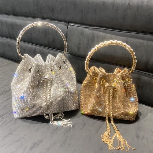 Shining Ladies' Handbag: 2025 New Summer Collection Full-Diamond-Studded Tote Crossbody Bag Luxury-Inspired Bucket Shape Three-Dimensional Rhinestone Texture Bag