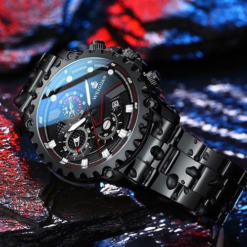 Black Warrior Men's Waterproof Night Light Calendar Watch with Quartz Movement