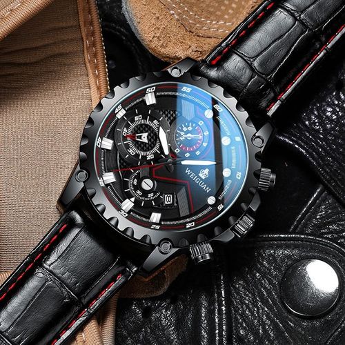 Black Warrior Men's Waterproof Night Light Calendar Watch with Quartz Movement