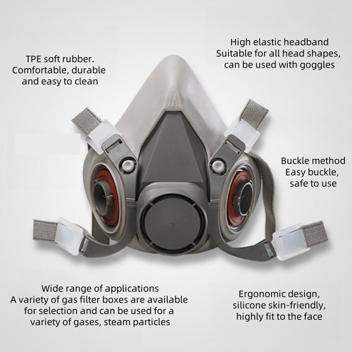 High Quality Low Price Silicone Half Face Gas Mask With Dual Replaceable Filters 3D Dustproof