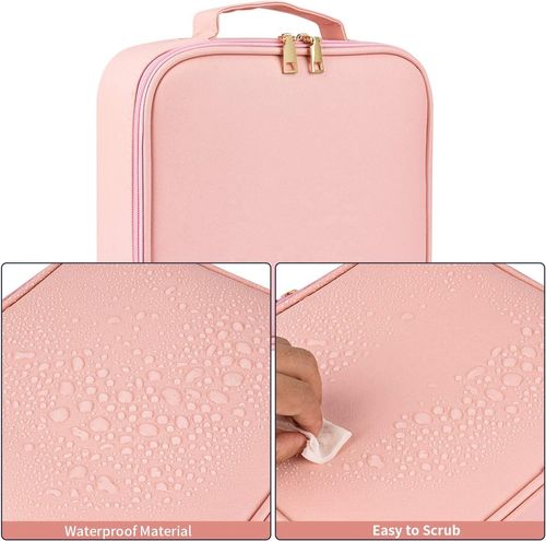 Make-up Bag with Mirror PU Leather Waterproof Cosmetic Case Toiletry Bag Makeup Bag with Brush Organiser Removable Dividers