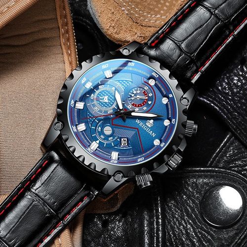 Black Warrior Men's Waterproof Night Light Calendar Watch with Quartz Movement