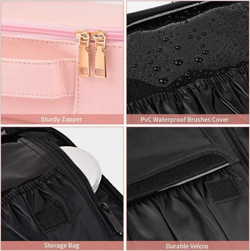 Make-up Bag with Mirror PU Leather Waterproof Cosmetic Case Toiletry Bag Makeup Bag with Brush Organiser Removable Dividers