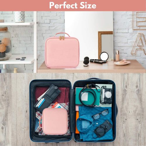 Make-up Bag with Mirror PU Leather Waterproof Cosmetic Case Toiletry Bag Makeup Bag with Brush Organiser Removable Dividers