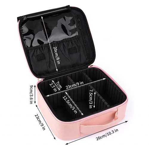 Make-up Bag with Mirror PU Leather Waterproof Cosmetic Case Toiletry Bag Makeup Bag with Brush Organiser Removable Dividers