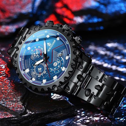 Black Warrior Men's Waterproof Night Light Calendar Watch with Quartz Movement