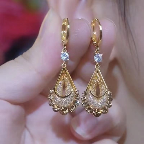 Diamond-set Double Layer Water Drop Net Yarn Zircon Ear Light Luxury High Sense Atmosphere Earrings Delicate Fashion New Women
