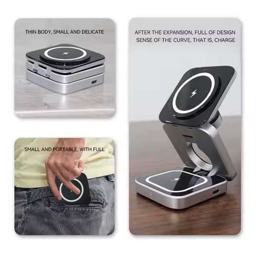 2025New 3 in 1 Foldable 15W Magnetic Wireless Charger for Watch for Airpods for iPhone for Samsung Multifunction Wireless Charging Stand