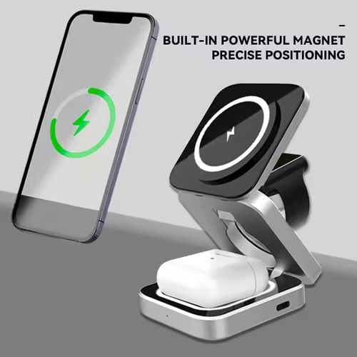 2025New 3 in 1 Foldable 15W Magnetic Wireless Charger for Watch for Airpods for iPhone for Samsung Multifunction Wireless Charging Stand