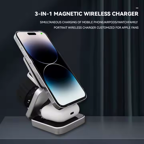 2025New 3 in 1 Foldable 15W Magnetic Wireless Charger for Watch for Airpods for iPhone for Samsung Multifunction Wireless Charging Stand
