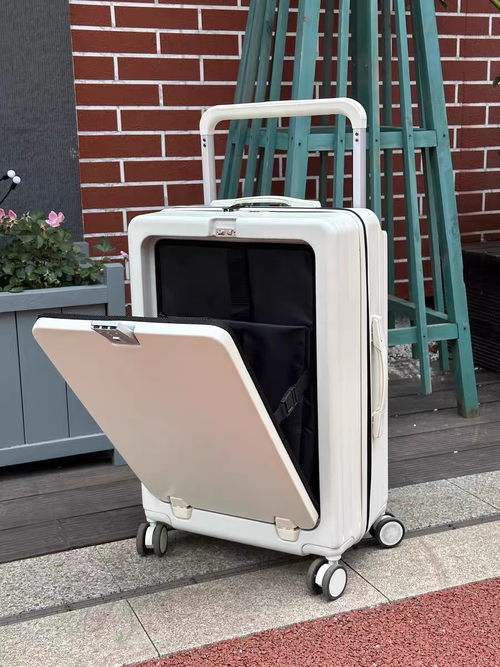 2025New Suitcase Wide Trolley Front Opening Double Silent Spinner Wheels 100% PC Travel Suitcase Charging Usb Port Luggage TSA Lock