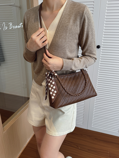 Trendy PU Leather Woven Bags Candy Summer Bags Bolsas Para Mujer Shoulder PU Weaving Handbag for Women