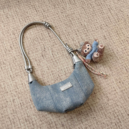 Korean Style Denim Dumpling 2025 New Fashion Versatile Single Shoulder Crossbody Casual Niche Design Horn Bag