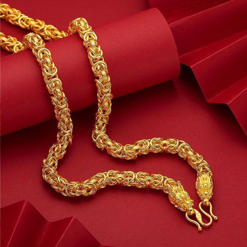 2025NEW Imperial Dragon Men's Necklace - Textured Vietnamese Gold Plated Chain, Emperor Style Boss Luxury Jewelry for Men