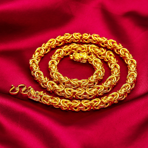 2025NEW Imperial Dragon Men's Necklace - Textured Vietnamese Gold Plated Chain, Emperor Style Boss Luxury Jewelry for Men