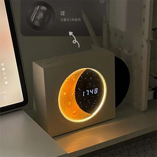 Retro CD Design Blue Tooth Speaker Desktop Digital Clock Half Moon Starry Atmosphere Night Light BT Speaker