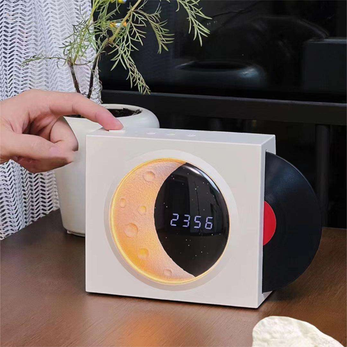 Retro CD Design Blue Tooth Speaker Desktop Digital Clock Half Moon Starry Atmosphere Night Light BT Speaker