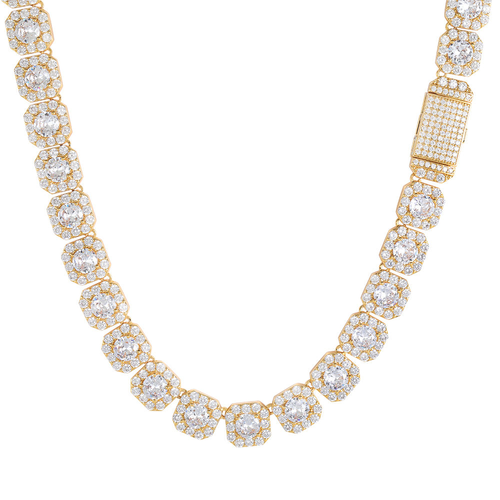 Nuoya 10mm Gold Plated Clustered Tennis Chain Necklace Iced Out Baguette Cubic Zircon Choker Necklaces