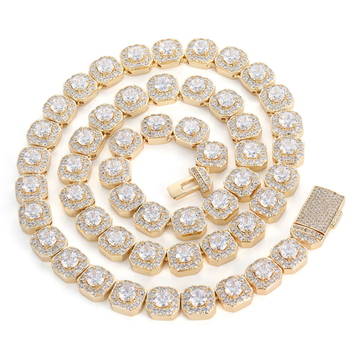 Nuoya 10mm Gold Plated Clustered Tennis Chain Necklace Iced Out Baguette Cubic Zircon Choker Necklaces