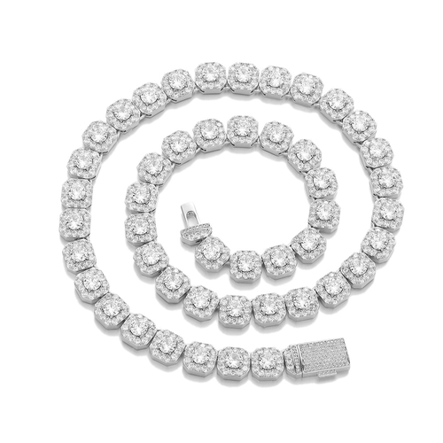 Nuoya 10mm Gold Plated Clustered Tennis Chain Necklace Iced Out Baguette Cubic Zircon Choker Necklaces