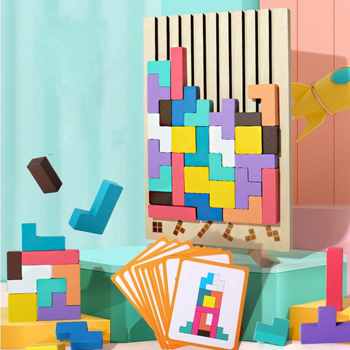 Educational Toy 3d Russia Puzzle Block Montessori Wooden Puzzle Macaroon Color Geometrical Shape Russia Jigsaw Puzzle Toys
