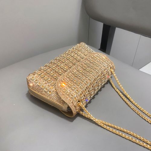ladies diamond glitter chain crossbody clutch purse bag gold handbag for wedding party（ Delivery in 3 days ）