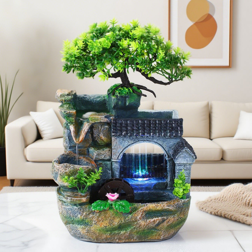 Creative Gift: Miniature Rockery with Flowing Water Desktop Ornament, Humidifier, Office Craft Specification：20*15*28CM