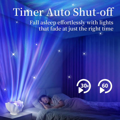 Ocean Northern Lights Projector Night Lamp Remote Control Timer Portable Rechargeable Shell Night Light for Home Decor Gifts