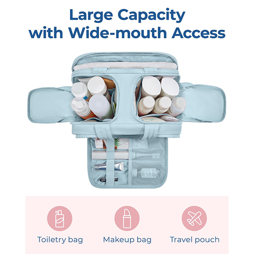 Large capacity cosmetic bag, convenient tote bag, fluffy large size with wide opening.