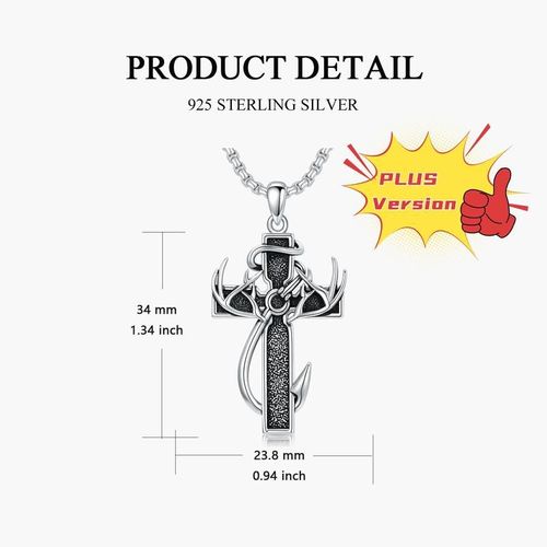 MEIDERBO 925 sterling silver cross antler necklace, special version can hold ashes,Autumn New Arrival, graduation gift, boys American cross antler necklace stainless steel chain, inspirational Bible verse cross pendant, personalized Christian gift for men