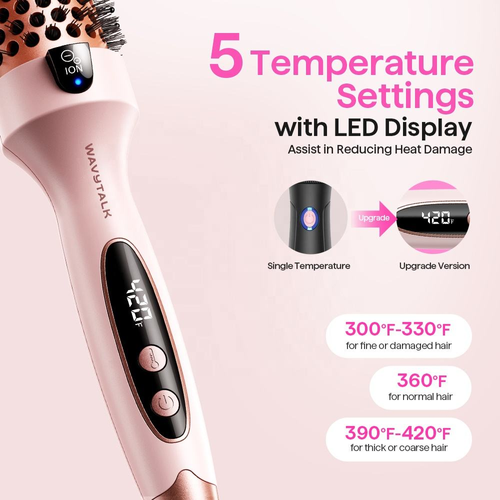Wavytalk 206 Rose Gold Ceramic Barrel Hot Comb Heated Airless Bristle Thermal Brush
