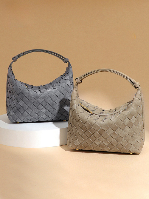 2025 New Frosted Hand-Woven Genuine Leather Soft Durable Portable Lunch Box Bag Fashion Small Mini Clutch Diagonal Rhombus